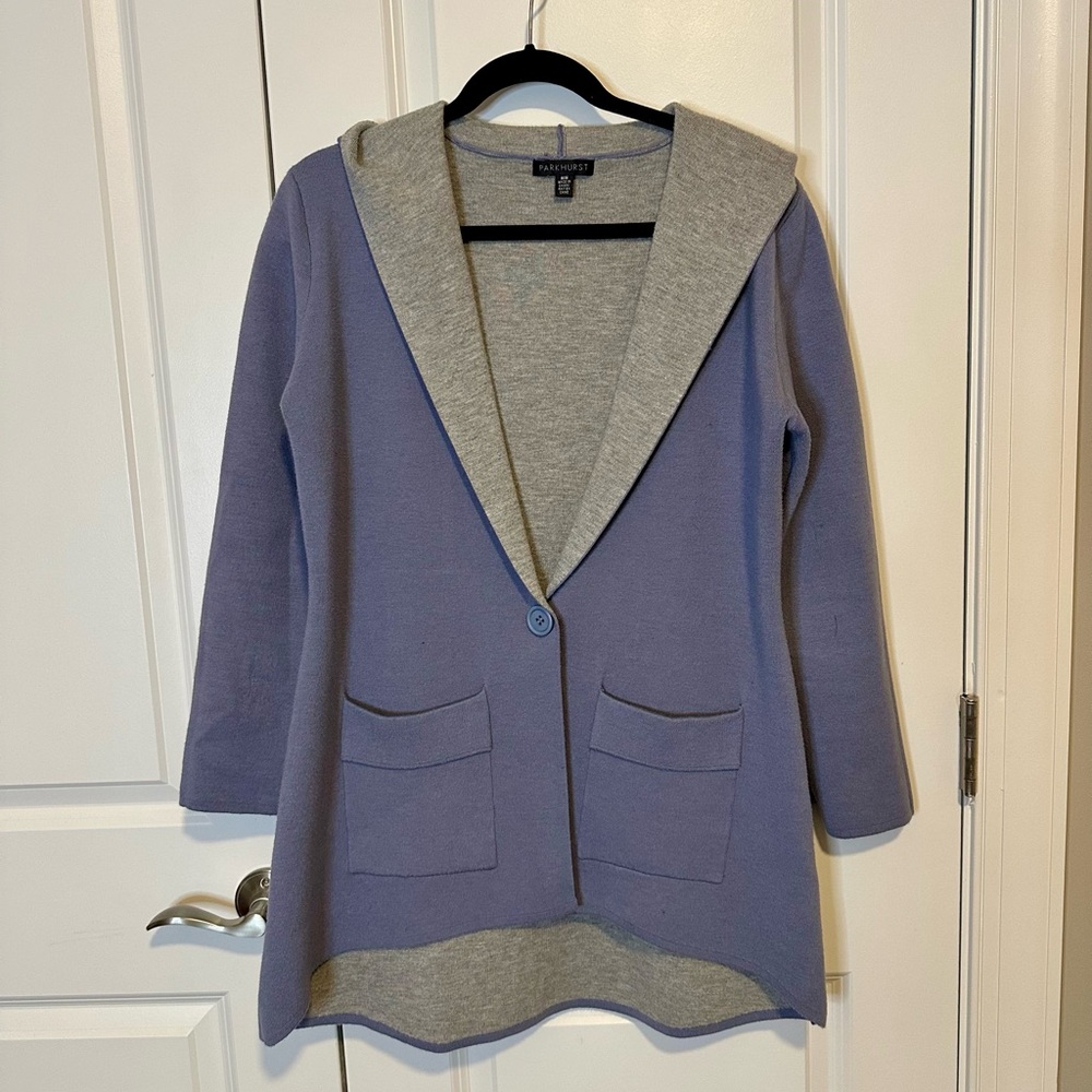 Parkhurst Gray and Blue Hooded Blazer Cardigan